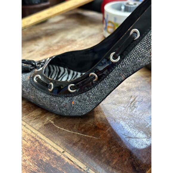 Vintage Enzo Angiolini Women tweed Fringe Leather High Pump Heels Size 10 - Picture 5 of 11